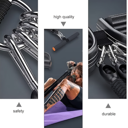 Black Foot-Pedal Resistance Band Puller with Handles and 2-, 4- or 6-Tube Options Labeled 50BL to 150BL