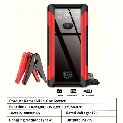 Upgraded 7-in-1 Portable Car Jump Starter – Multifunctional Emergency Battery Booster for 12V Vehicles Up to 2.64gal Gas / 2.38gal Diesel