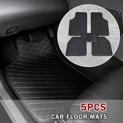 Quilted PU Car Floor Mats, Five-Piece Front and Rear Set in Red, Beige or Brown Color Options