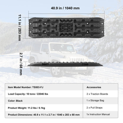 Traction Boards 2-Pack – 10-Ton Off-Road Vehicle Recovery Boards for Mud, Sand & Snow, High-Strength PP with Pull Straps & Storage Bag