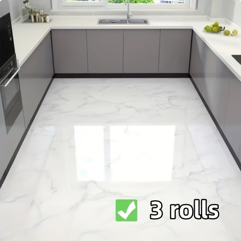 Self-Adhesive Marble Vinyl Floor Wallpaper 3 Rolls 23.62x197.75in – Oil-Proof Anti-Slip, for Entryways, Bedrooms and Living Spaces