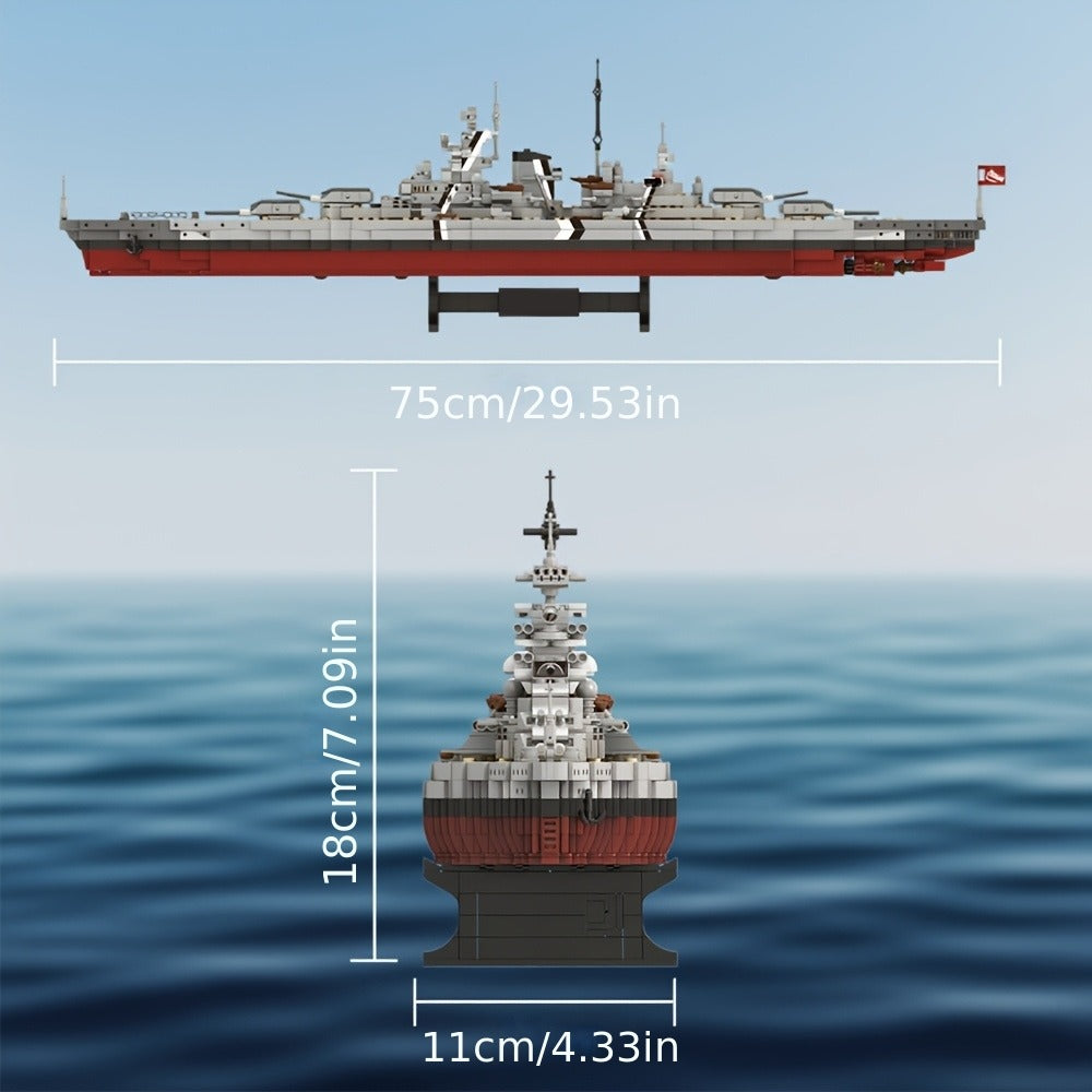 2081-Piece Battleship Building Block Model 4201 with Built-In Display Base and Moving Turret Details