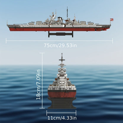 2081-Piece Battleship Building Block Model 4201 with Built-In Display Base and Moving Turret Details
