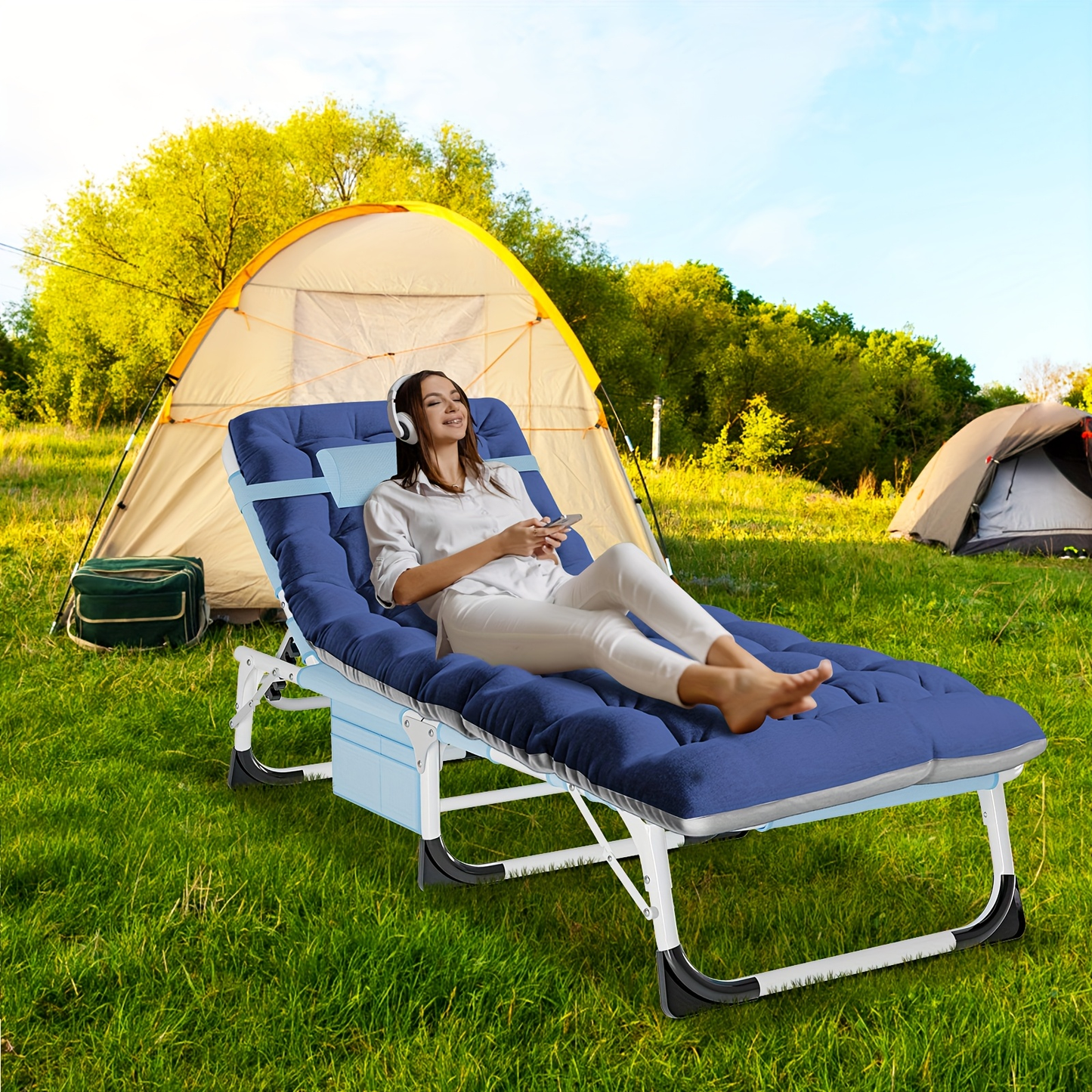 Folding Chaise Lounge Chair for Outdoor Tanning – 5-Position Adjustable Sunbathing Lounger with Face Hole for Pool, Beach & Backyard