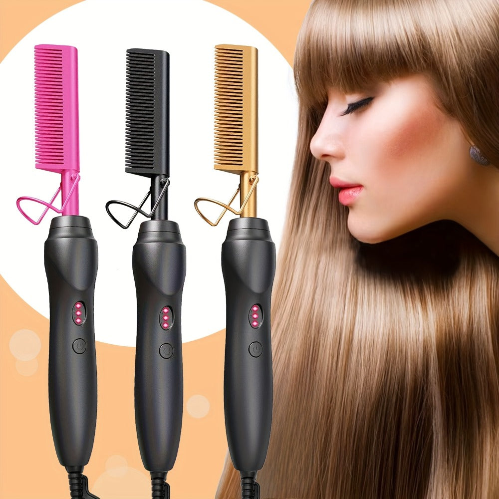 Electric Press-Comb Hair Straightener in Pink, Gold, Black, Gradient or Avocado Green with Corded Handle