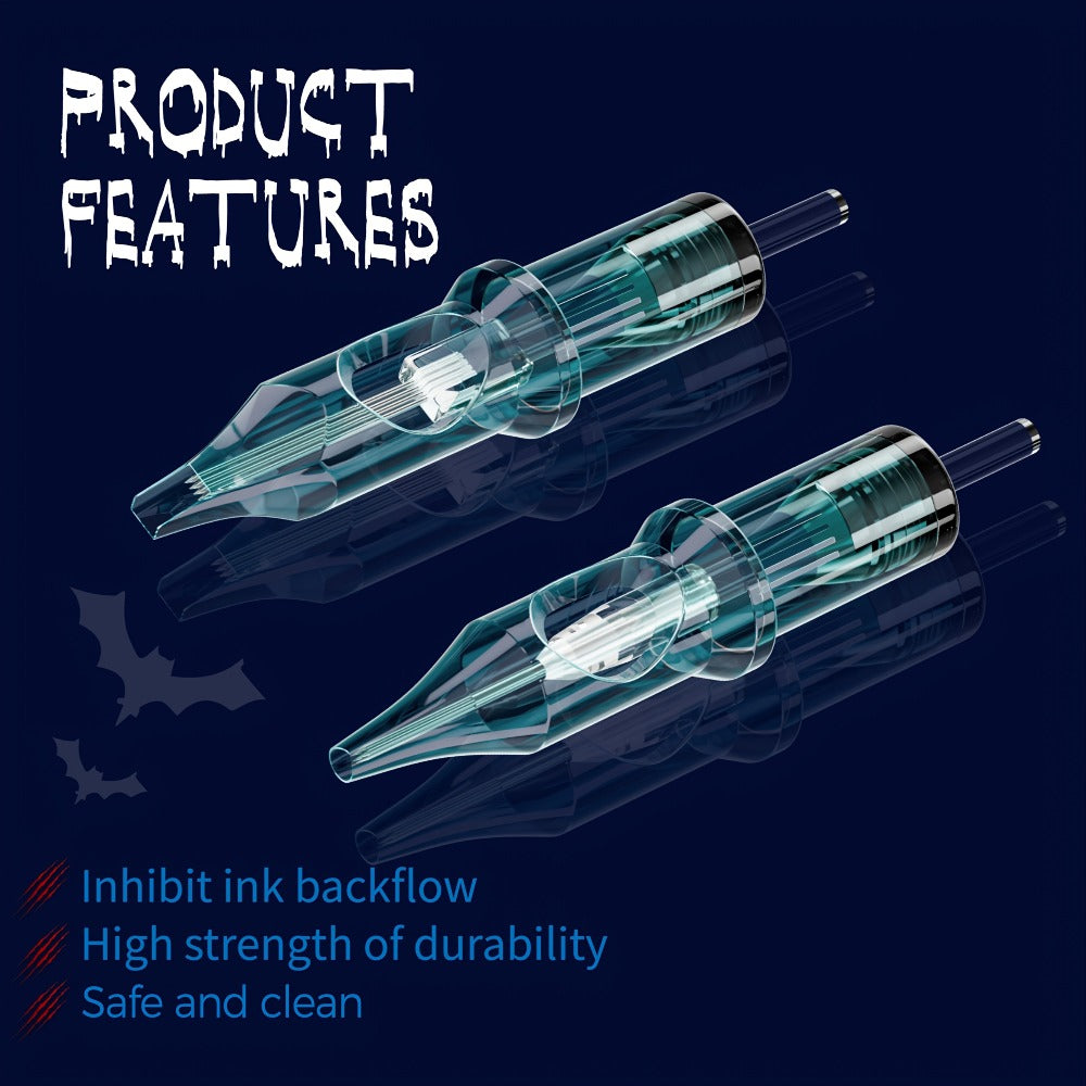 EO Sterilized Tattoo Cartridge Needles 50pcs Mixed Sizes 3RL 5RL 7RL 9RL 5RS 7RS 9RM for Temporary Body Art, Festivals and Costumes