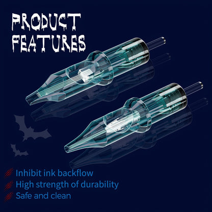 EO Sterilized Tattoo Cartridge Needles 50pcs Mixed Sizes 3RL 5RL 7RL 9RL 5RS 7RS 9RM for Temporary Body Art, Festivals and Costumes