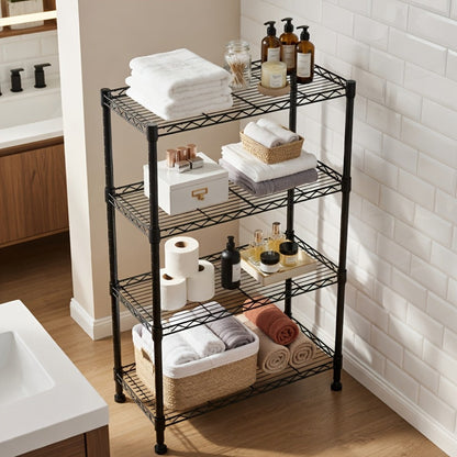 Metal Storage Shelving Unit Adjustable 4 5 Tier Steel Shelf Rack for Garage Kitchen Pantry Workshop Black Chrome MZG