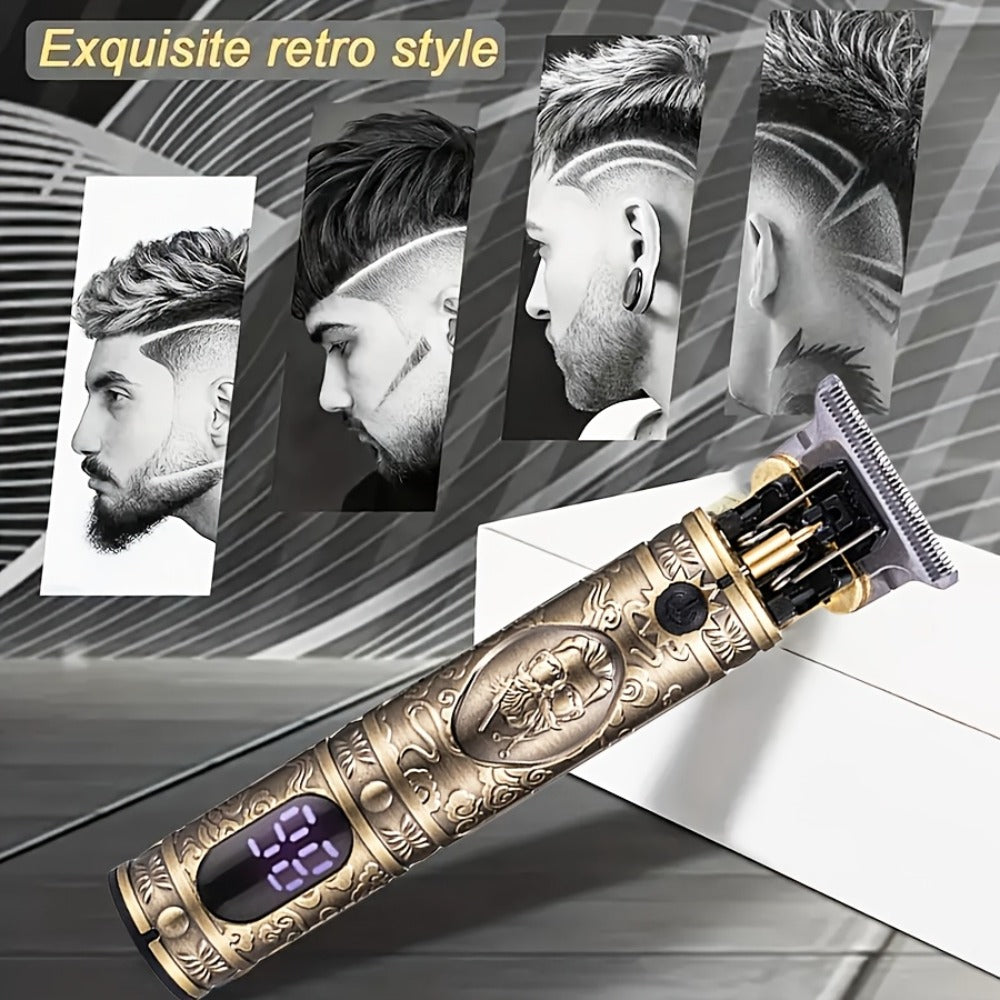 Hair Clipper Retro T-Blade Cordless Trimmer with LED Display, USB Charging and T9 or T10 Style Options