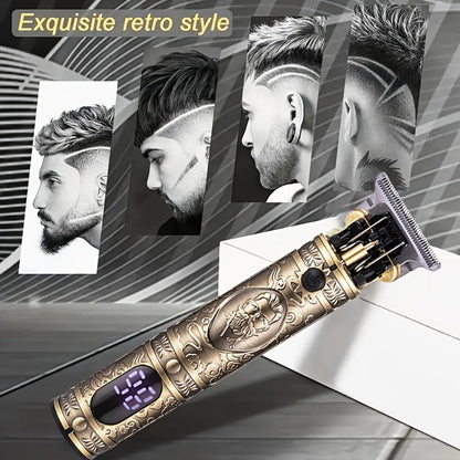 Hair Clipper Retro T-Blade Cordless Trimmer with LED Display, USB Charging and T9 or T10 Style Options