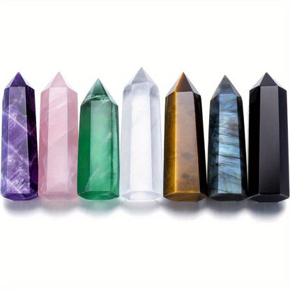 Seven-Piece 2.2-Inch Hexagonal Crystal Tower Set with Seven Assorted Colors for Shelf and Desk Display