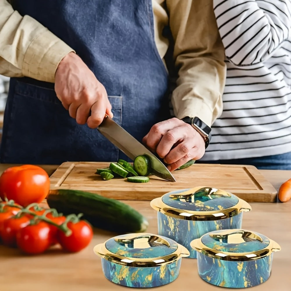 Insulated Casserole Dish Set 3-Piece Thermal Food Warmer with Lids, Stainless Steel Serving Bowls for Hot & Cold Food