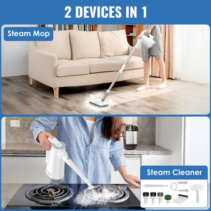 Steam Mop with Detachable Handheld Steam Cleaner 10-in-1 Multi-Purpose Attachments - 2 Pads, Carpet Cleaner for Home