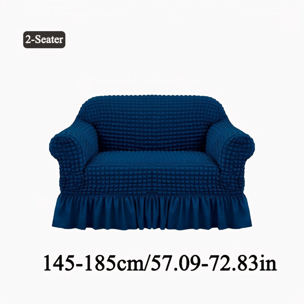 Seersucker Sofa Slipcover Elastic Band Closure Pet-Friendly All-Purpose Sofa Cover for Living Room Home Decor Protection