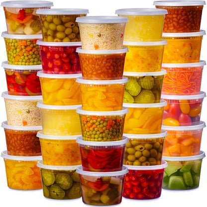 Deli Container Food Storage Organizer 48-Piece 16oz Set with 24 Round Cups and 24 Fitted Lids