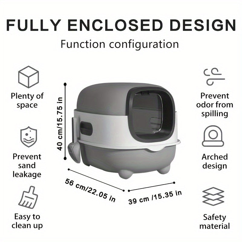Covered Cat Litter Box with Scoop – Fully Enclosed Hooded Design, Spill-Proof & Odor-Reducing | Easy to Clean