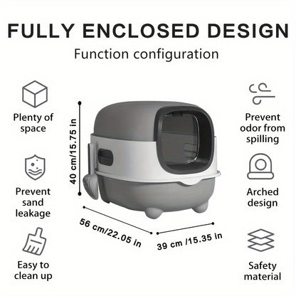 Covered Cat Litter Box with Scoop – Fully Enclosed Hooded Design, Spill-Proof & Odor-Reducing | Easy to Clean
