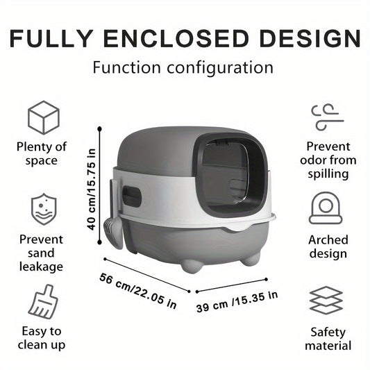 Covered Cat Litter Box with Scoop – Fully Enclosed Hooded Design, Spill-Proof & Odor-Reducing | Easy to Clean