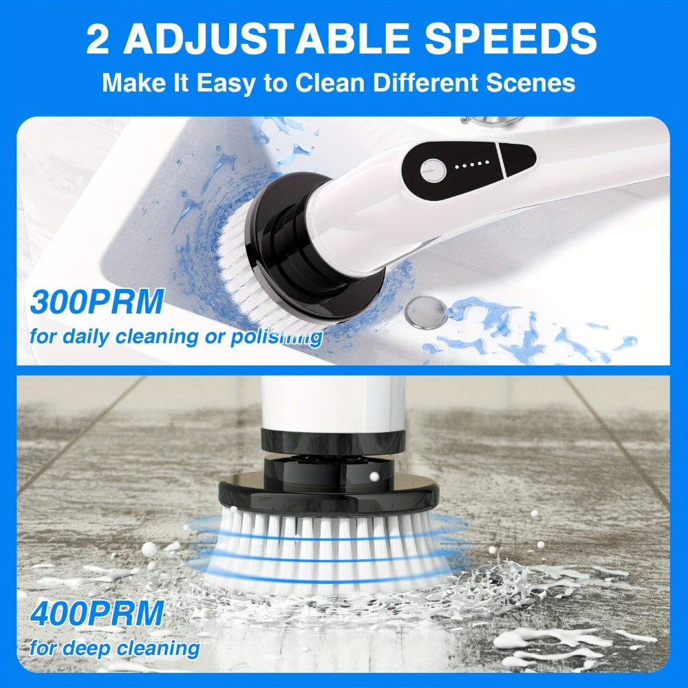 Electric Spin Scrubber Cordless, 7-in-1 Cleaning Brush with 7 Replaceable Heads, Dual Speed Adjustable