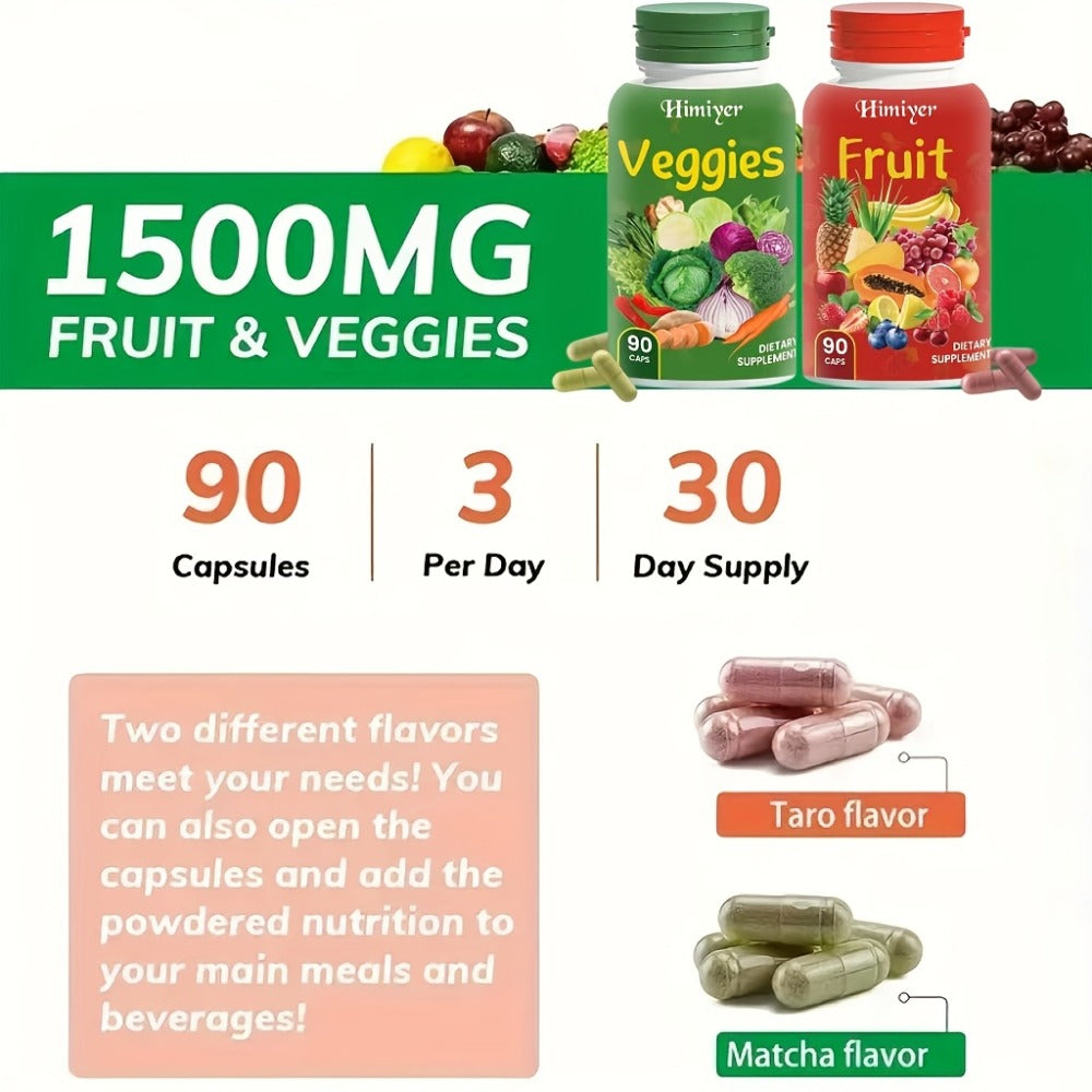 Superfood Capsules Fruits & Vegetables, 90 Fruit + 90 Veggie Capsules per Set for Bath Time, Home Spa and Personal Care