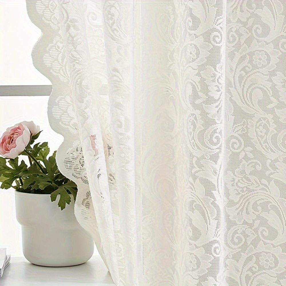 Sheer Curtain Rod Pocket Floral Lace Semi-Sheer Window Panel for Living Room Bedroom Kitchen Bathroom, 100% Polyester, Machine Washable