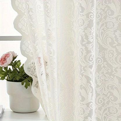 Sheer Curtain Rod Pocket Floral Lace Semi-Sheer Window Panel for Living Room Bedroom Kitchen Bathroom, 100% Polyester, Machine Washable