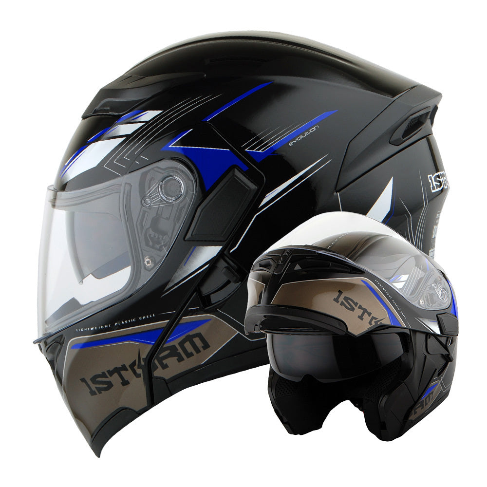 Motorcycle Helmet Modular Flip-Up Full-Face Shell with Dual Visors, S-XL Sizes and Arrow, Storm or Glossy Styles