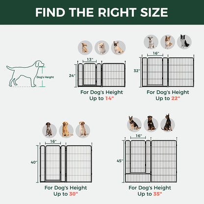 Dog Playpen with Gate – Heavy Duty Metal Pet Exercise Pen for Large Medium Small Dogs, 8/16/24/32/48 Panels, 24/32/40/45/50 Inch Height