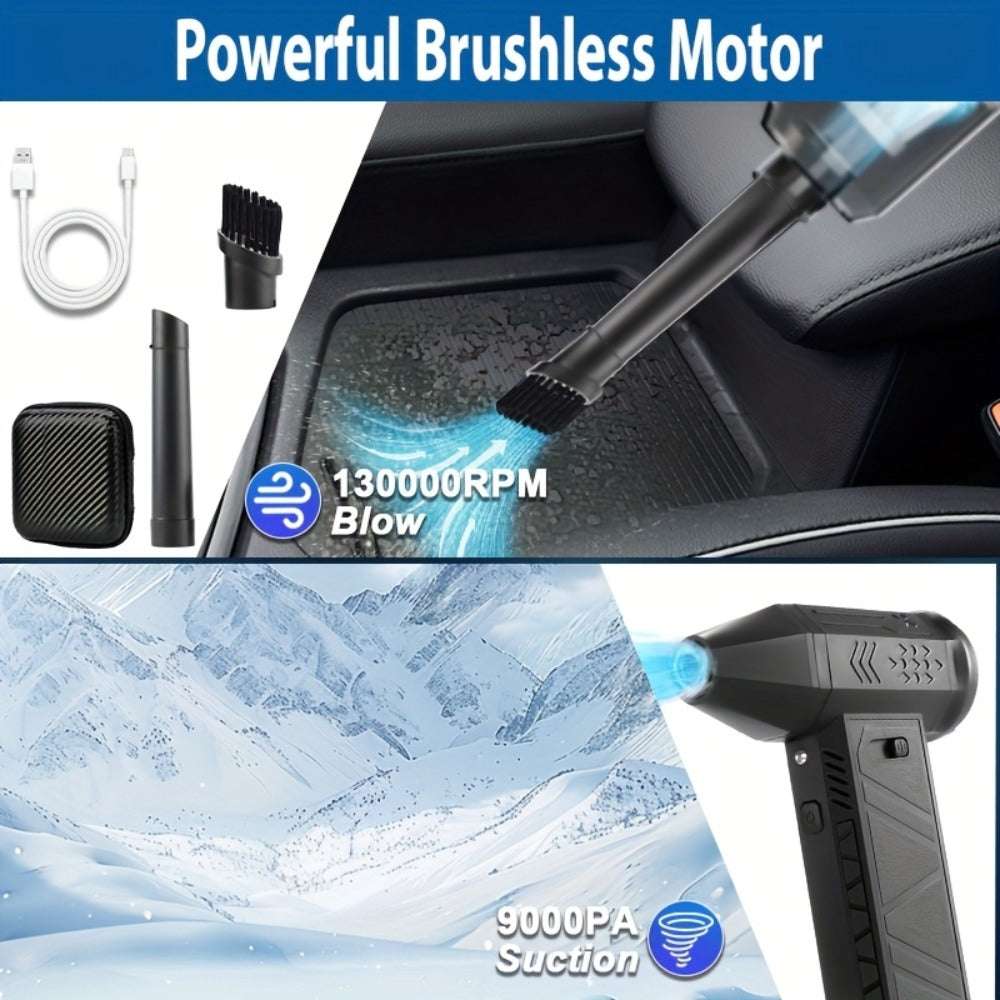 130000 RPM Portable Turbo Fan Blower & Vacuum 2-in-1, USB Rechargeable Cordless Handheld Air Blower for Dust Removal