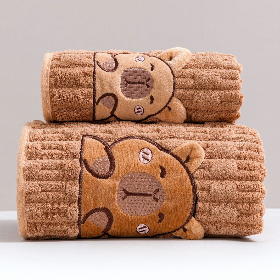 Towel Set 2 Piece Capybara Coral Fleece Face Towel and Bath Sheet in Four Printed Styles for Home and Guest Use