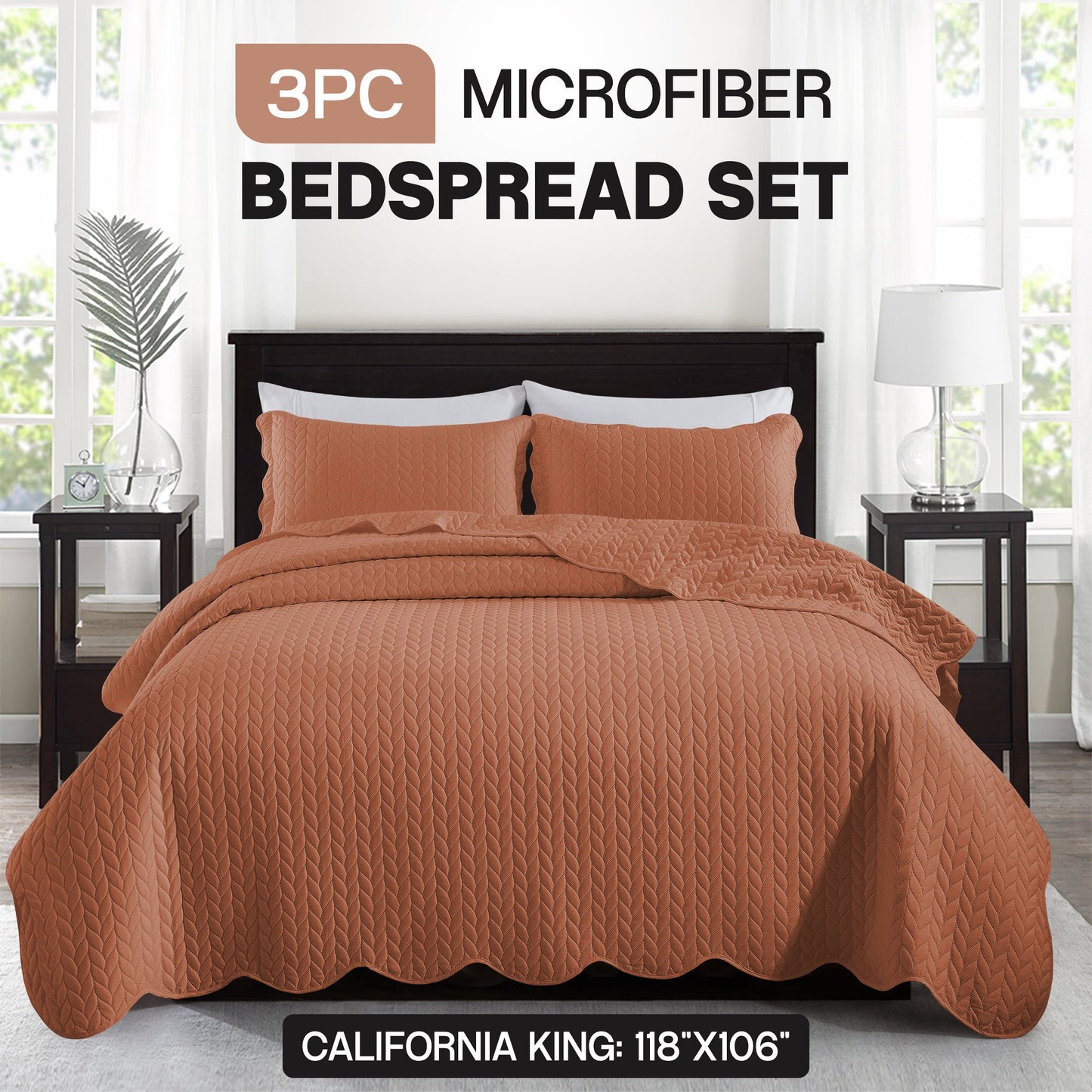 Chevron-Texture Three-Piece Bedspread Set in 16 Colors with Twin, Queen-Full, King and California King Sizes