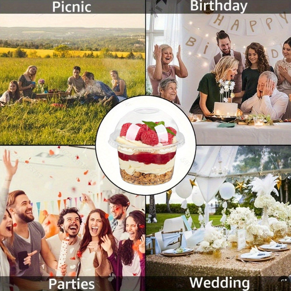100-Piece Clear 8-Ounce Dessert Cup Set with Separate Dome Lids for Layered Treats and Party Service