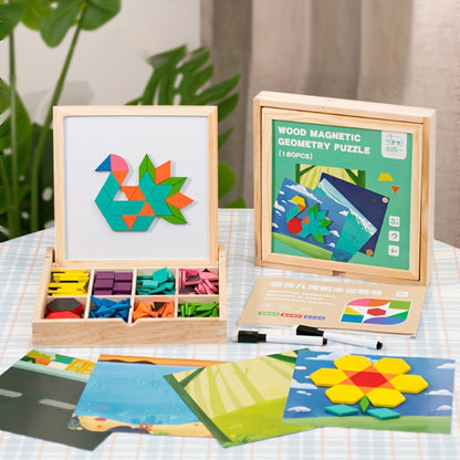 Magnetic Wooden Puzzle Board for Kids, 128/180/220/280 PCS Geometric Shape Recognition & Logical Thinking Toy