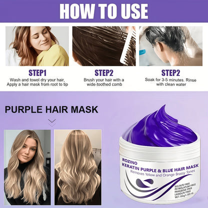 Purple Hair Mask Toner 2-Pack 3.53oz Removes Brassiness Yellow Tones Moisture, Violet Keratin Rosemary
