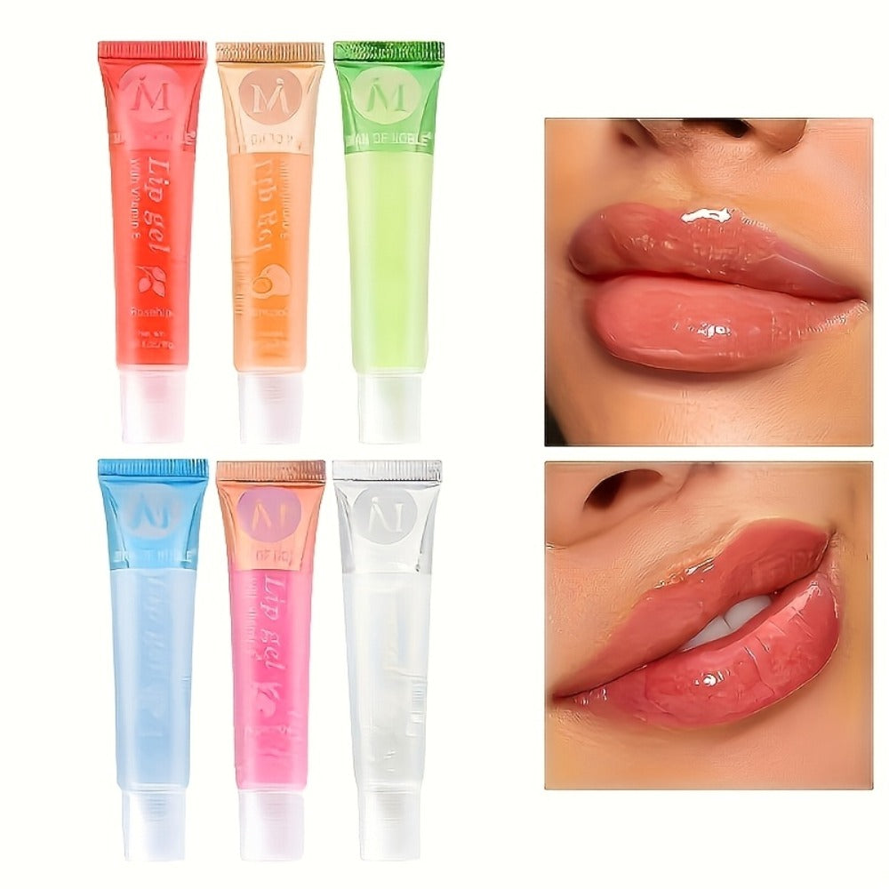 Lip Oil Set 12 Piece Clear Lip Gloss Plant Squalene Plumping with VE Rosehip Argan Mint Aloe, for Makeup, Travel and Everyday Vanity Use
