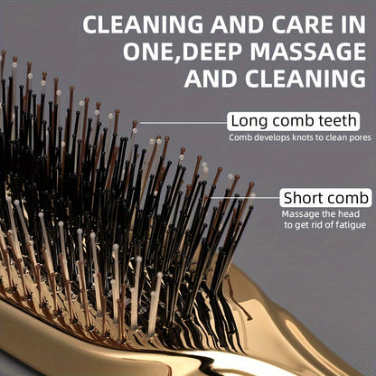 Air Cushion Comb Scalp Massage Brush Anti-Static Detangling Hair Comb Electroplated Flexible Cushion Pins Frizz Control Stimulates Hair