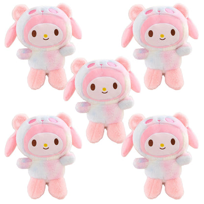 Sanrio Tie Dye Plush Set of 5, Kawaii Hello Kitty Kuromi My Melody Cinnamoroll Gudetama Stuffed Animals