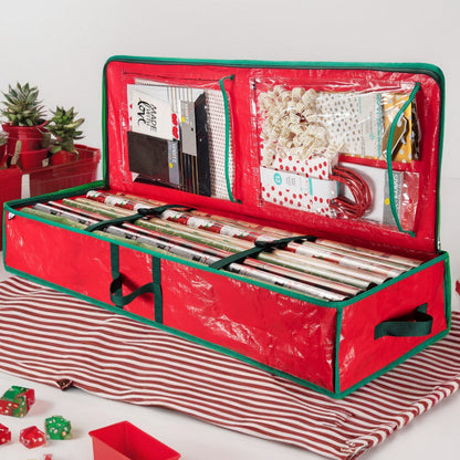 Storage Bag, 40-Inch Holiday Organizer in Red or Green with Zipper Closure, Interior Pockets, Handles and Adjustable Straps