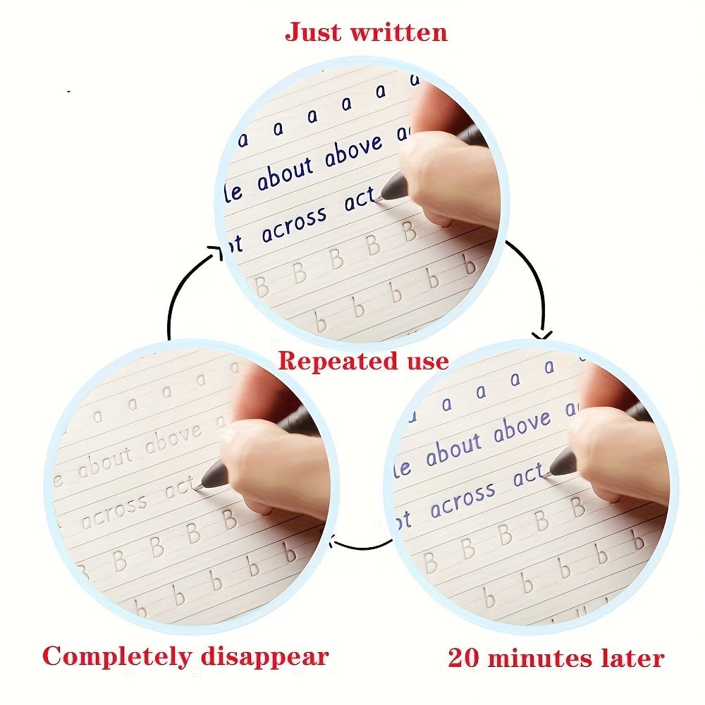 Reusable Handwriting Practice Books for Kids Ages 3-8, 4 Books + Pen + 10 Refills + Holder, Wipe Clean Calligraphy Writing Workbook Set