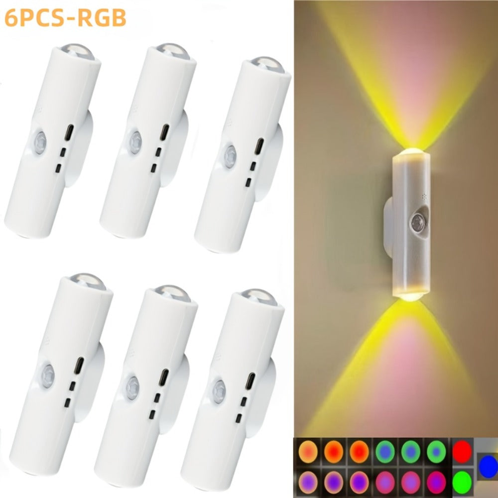 Cat Eye LED Wall Light Motion Sensor, 6 Pack USB Rechargeable Night Lamp, 3 Color Settings