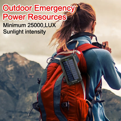 Solar Power Bank 20000mAh Outdoor Portable Charger with LED Flashlight SOS Compass & Carabiner Hook