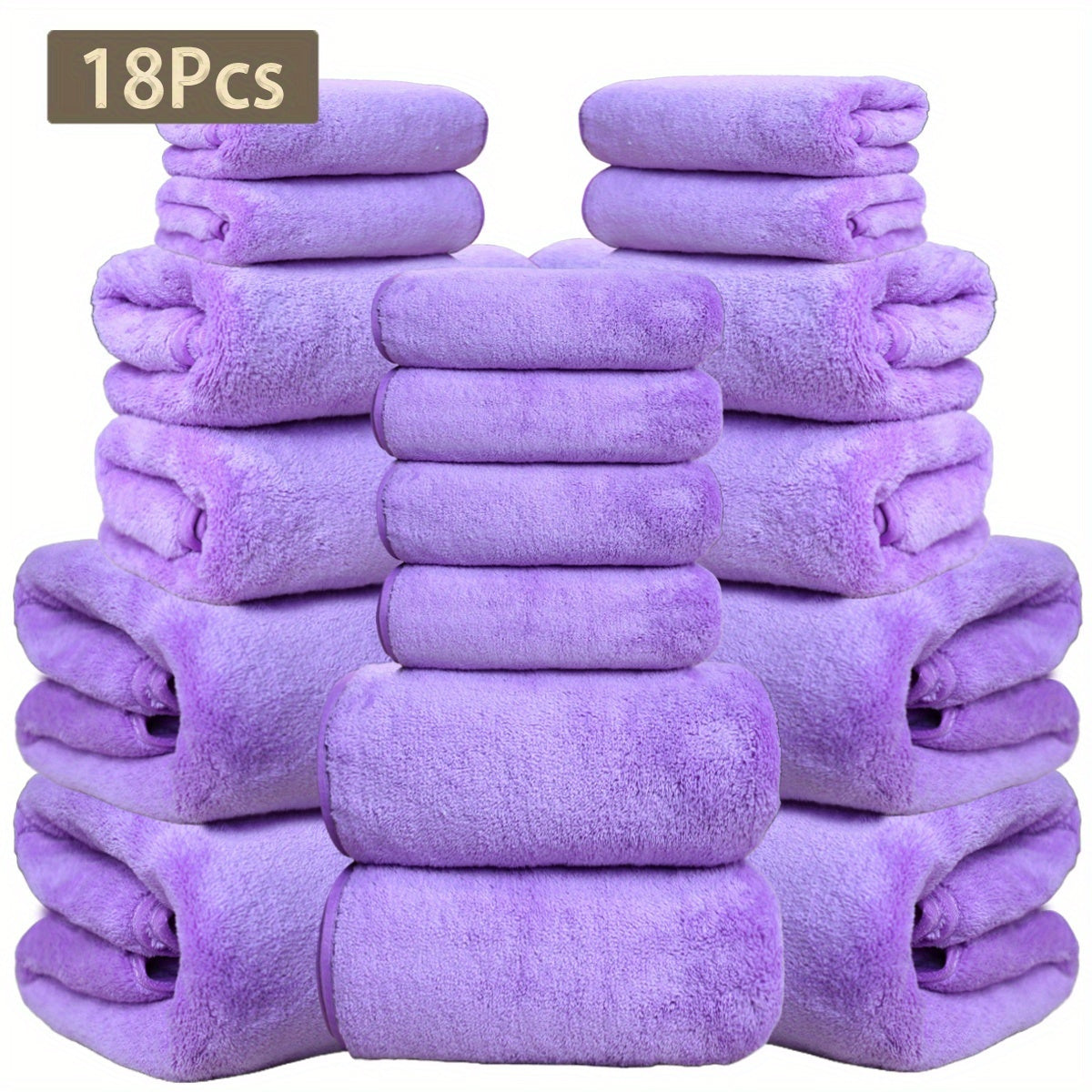 Eighteen-Piece Bath Towel Set with Four Bath Towels, Four Hand Towels and Ten Washcloths in 16 Colors