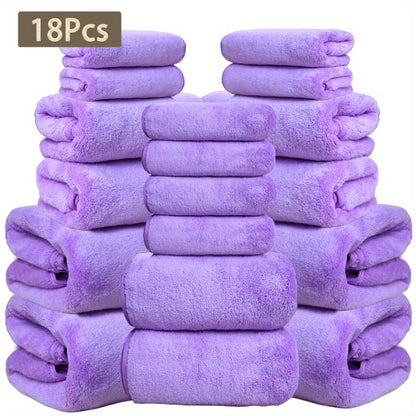 Eighteen-Piece Bath Towel Set with Four Bath Towels, Four Hand Towels and Ten Washcloths in 16 Colors