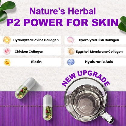 Collagen Capsules Type I II III V X with Vitamin C, Hyaluronic Acid & Biotin, Skin Hydration, Elasticity