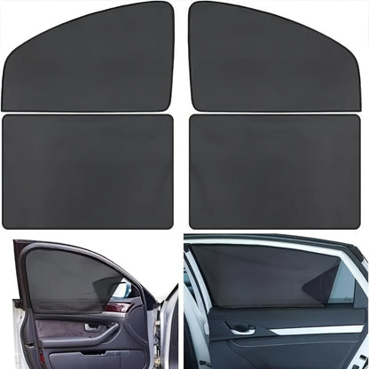 Car Sunshade Magnetic 4-Piece Set with 8 Magnets | Black Mesh UV Protection Window Blocker, Privacy Screen, Easy Install