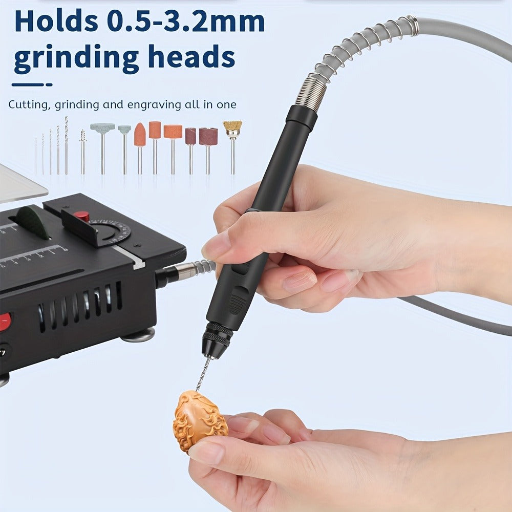 100W Electric Mini Table Saw with Woodworking Pen Set, 7-Speed & Angle Adjustable, 16mm Max Cutting Depth