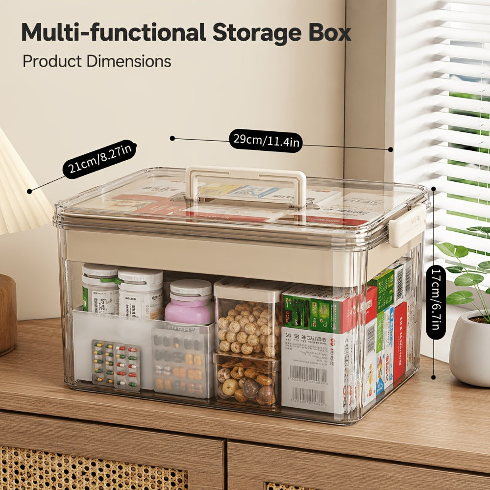 Medicine Storage Box with Handle, Multi-Layer Transparent Plastic Pill Organizer Cabinet, Portable Home Medicine Chest for Bedroom Bathroom