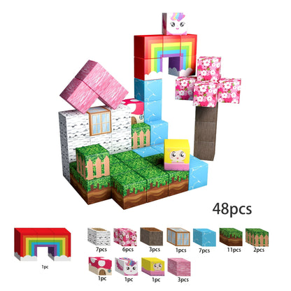 Magnetic Cube Building Set in 48-Piece or 110-Piece Pink, Blue, Green and Brown Fantasy Options