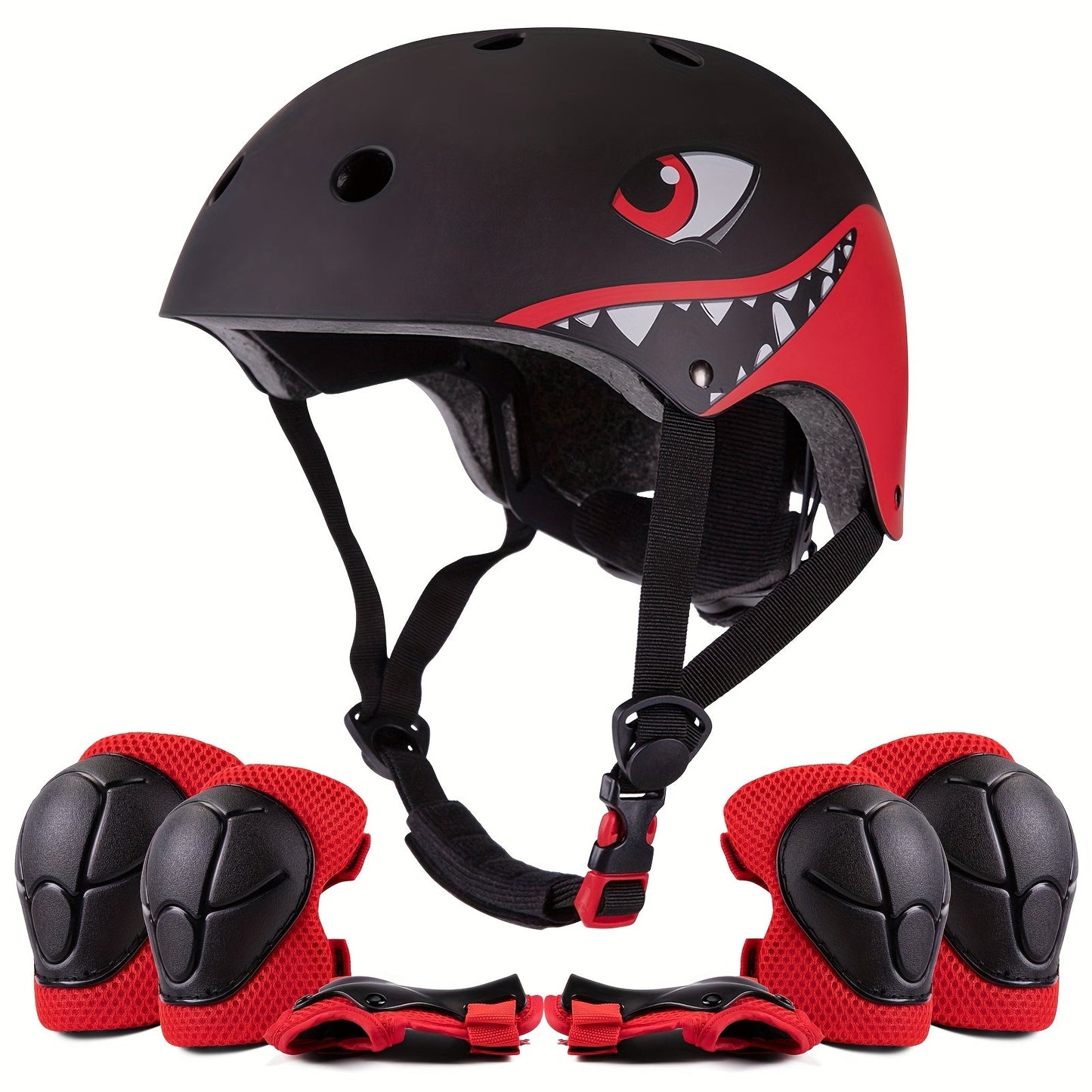3D Shark Kids Bike Helmet with Knee and Elbow Pads Set, Ultra-Light 230g Adjustable Safety Helmet Ages 5+