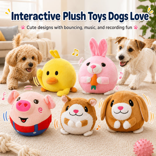 Electronic Bouncing Dog Toy with Animal Sound – USB Rechargeable Interactive Rolling Ball, Voice Recording & Music Mode